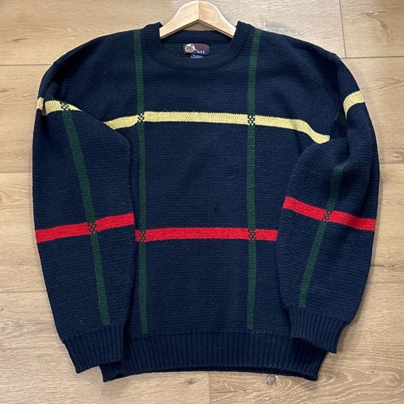 Vintage Trading Company Acrylic Blue Red Green Eclectic Grandpa Sweater - Picture 1 of 6